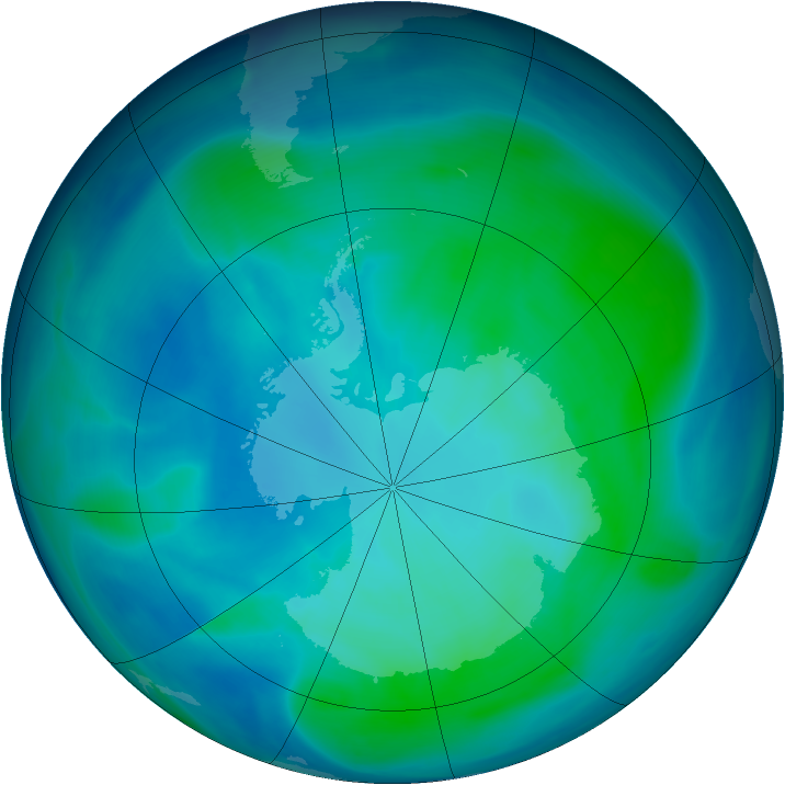 Antarctic ozone map for 05 February 2007